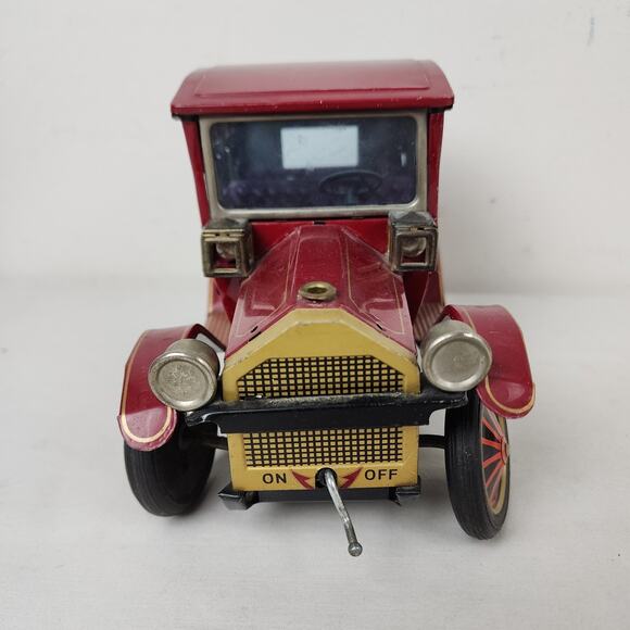Vintage Tin Toy Car Litho Red Rosko Japan Grandpa Auto Working Lights Metal - Picture 4 of 11